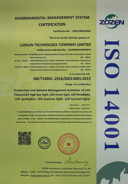 China Luxsun lighting Co.,Ltd certification