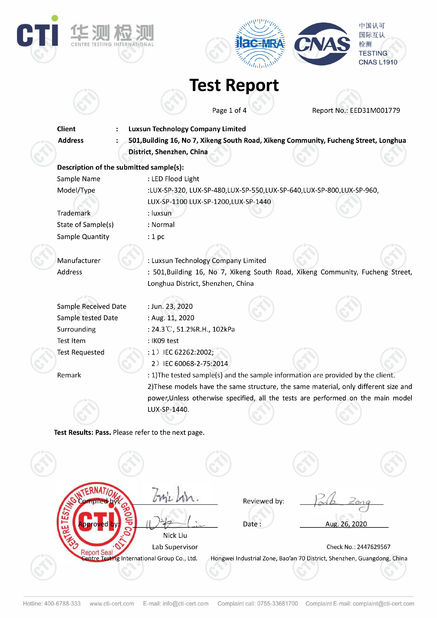 China Luxsun lighting Co.,Ltd certification
