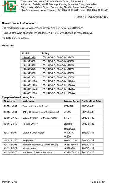 China Luxsun lighting Co.,Ltd certification