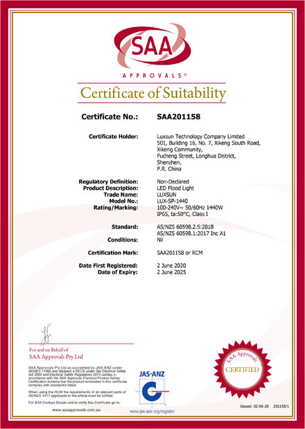 China Luxsun lighting Co.,Ltd certification