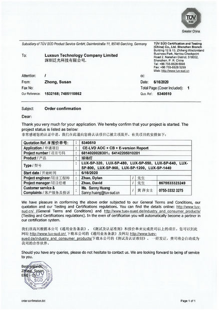 China Luxsun lighting Co.,Ltd certification