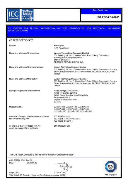 China Luxsun lighting Co.,Ltd certification